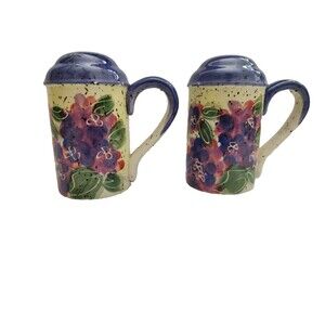 Vintage Enesco 1998 Julie Ueland Ceramic Salt Pepper Shakers Hand Painted Floral